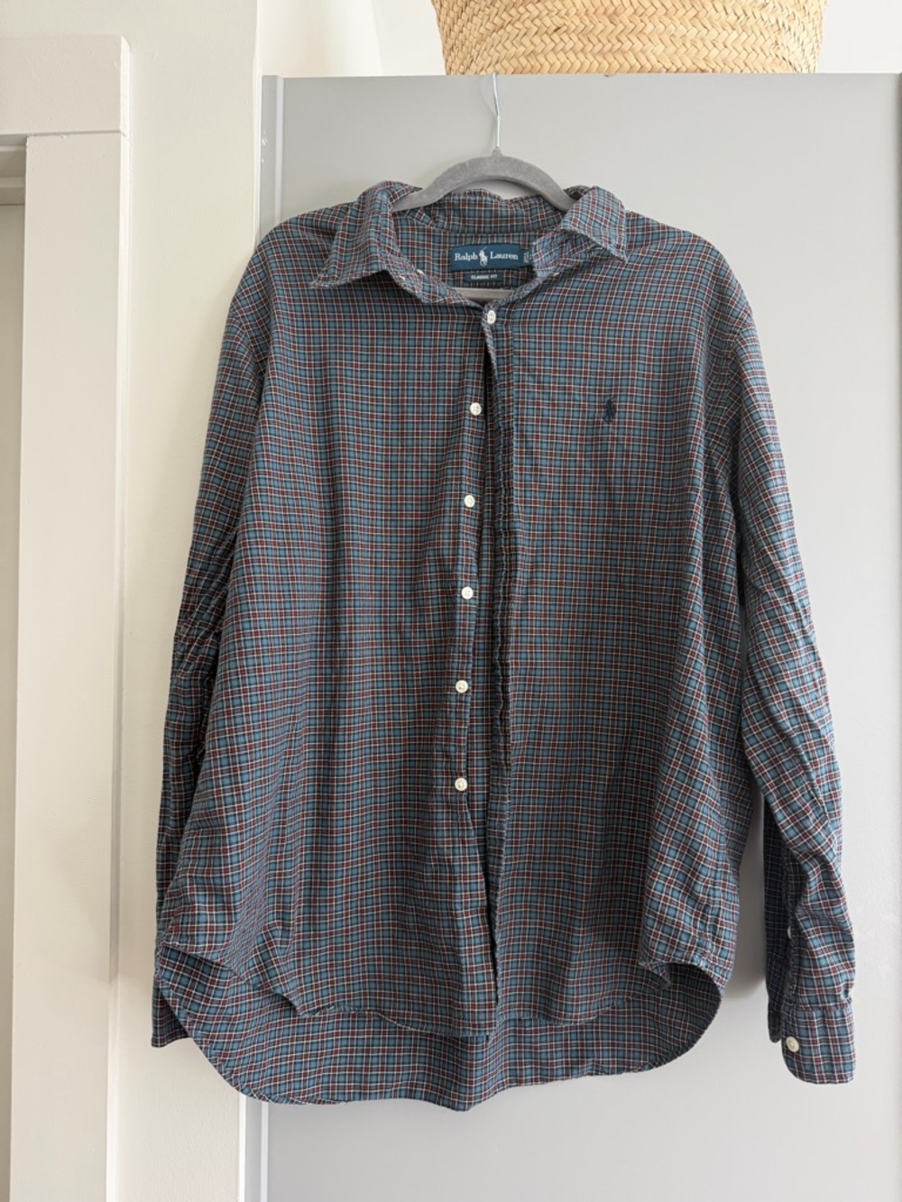 Ralph Lauren Men’s Plaid Button-Down Shirt in Navy and Red